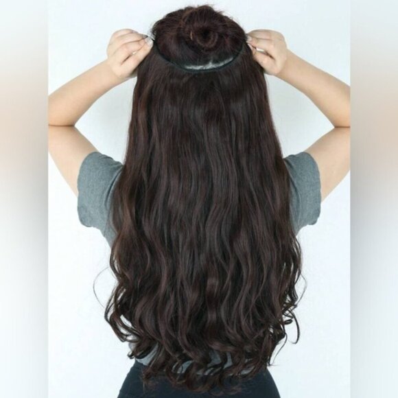 22 In Volumizing U Shaped Clip Dark Brown Wave Wavy Extension One hair P - Picture 4 of 7